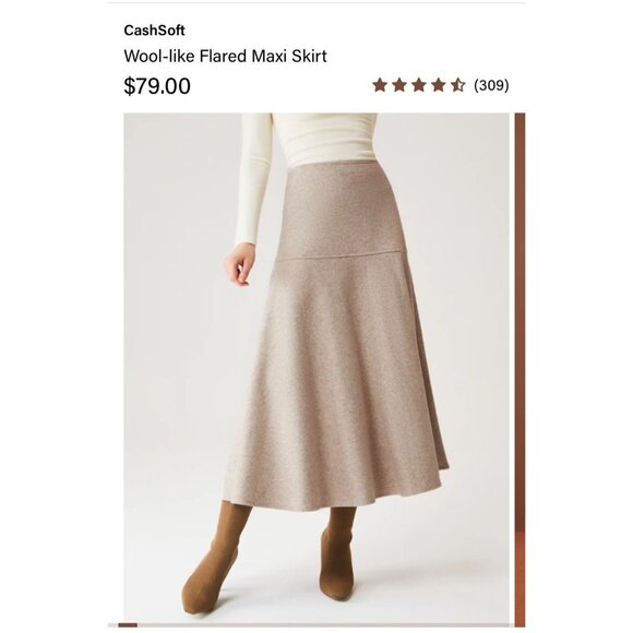 OGL Heather Oatmeal Wool-Like Flared Maxi Skirt CashSoft Size Small NWT XS $79 - Picture 8 of 11